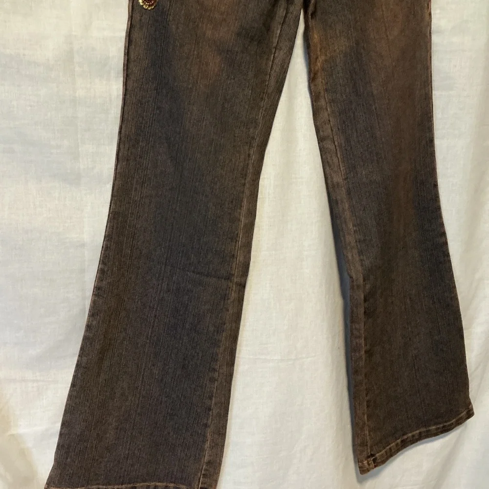 Y2K Embellished Bedazzled Distressed Flare Bottom Jeans Women’s Sz medium - Picture 4 of 6